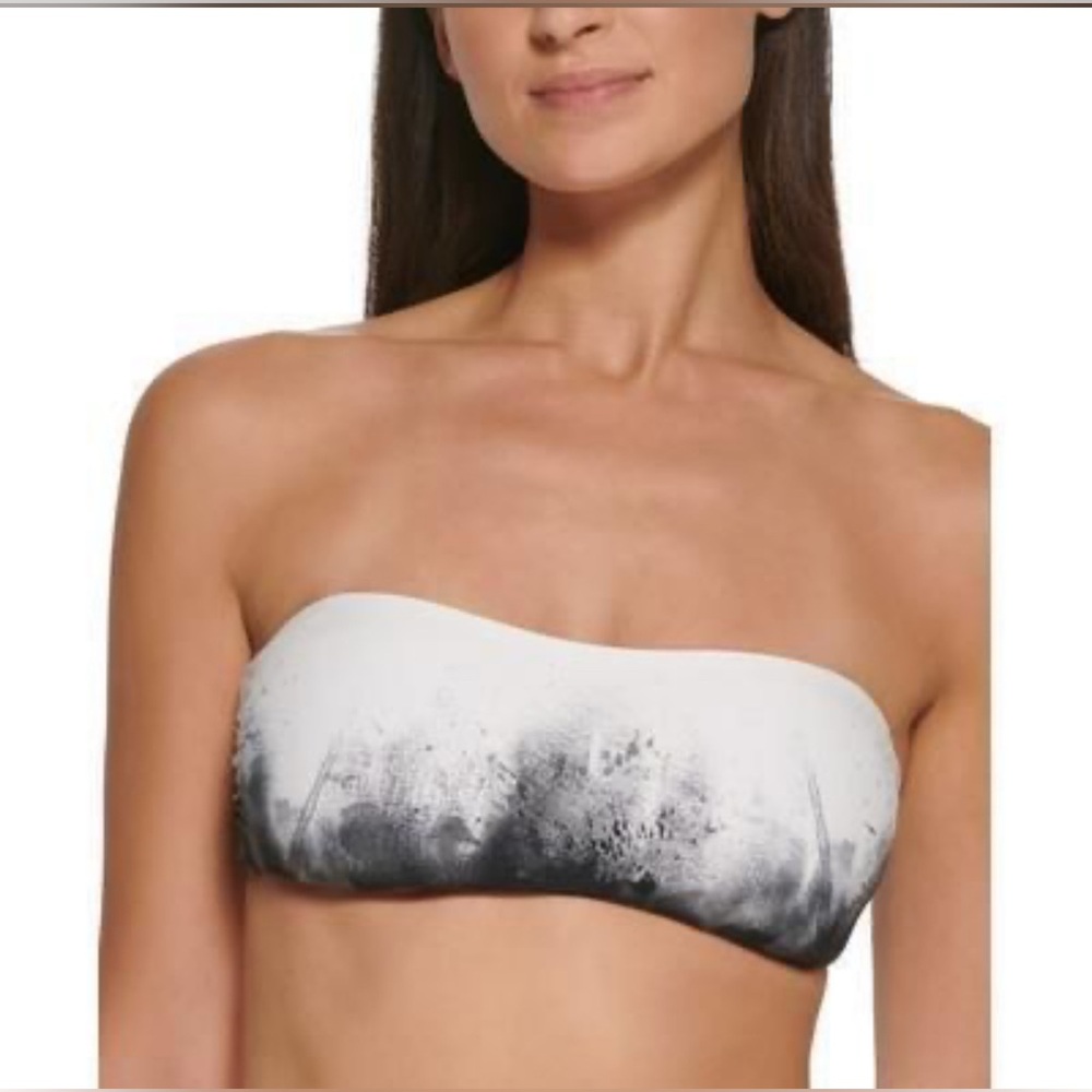 Calvin Klein Womens Lined Black & White Strapless Bandeau Bikini Swim Top, XL